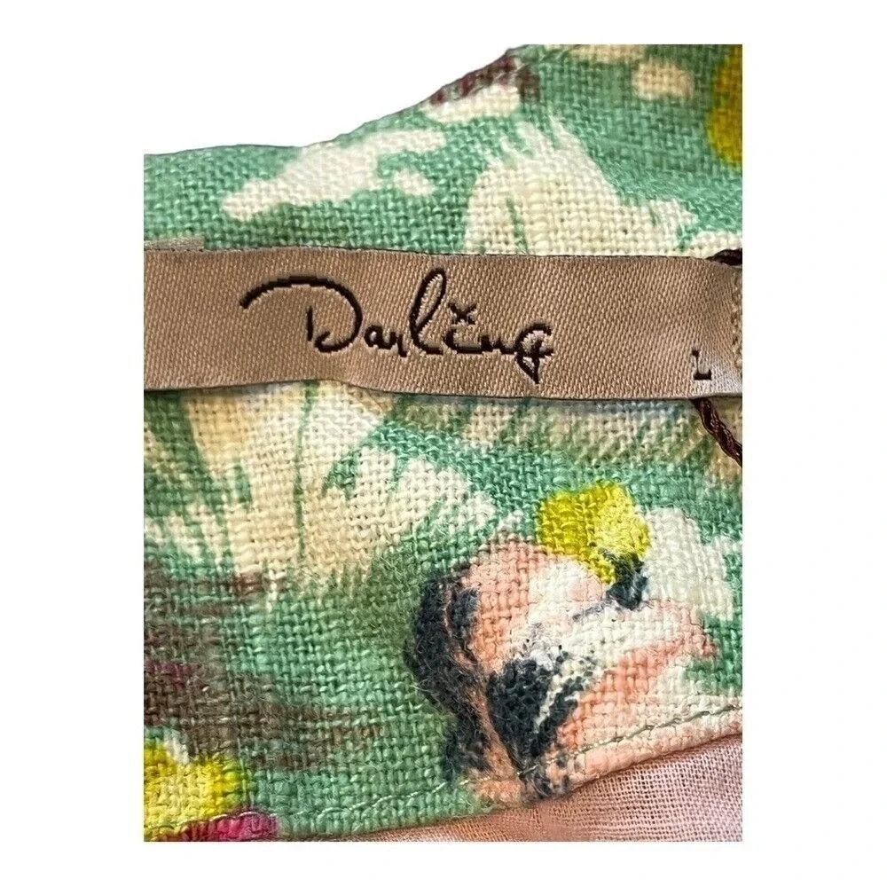 Darling April Dress Spearmint Green Floral Linen Blend Pockets‎ Large NWT